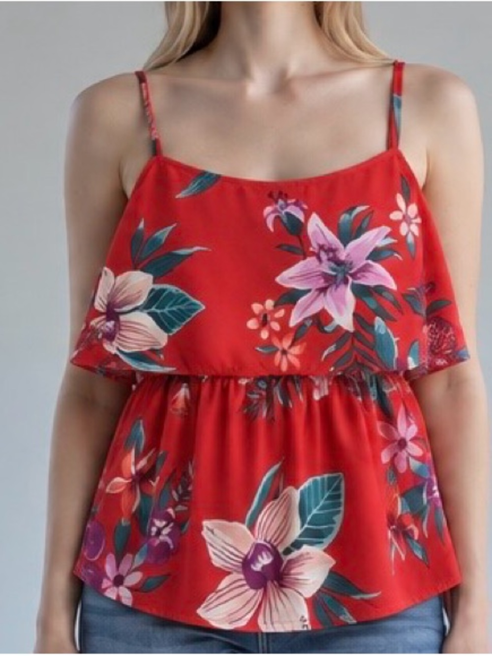 Old Navy Red Floral Spaghetti-Strap Top